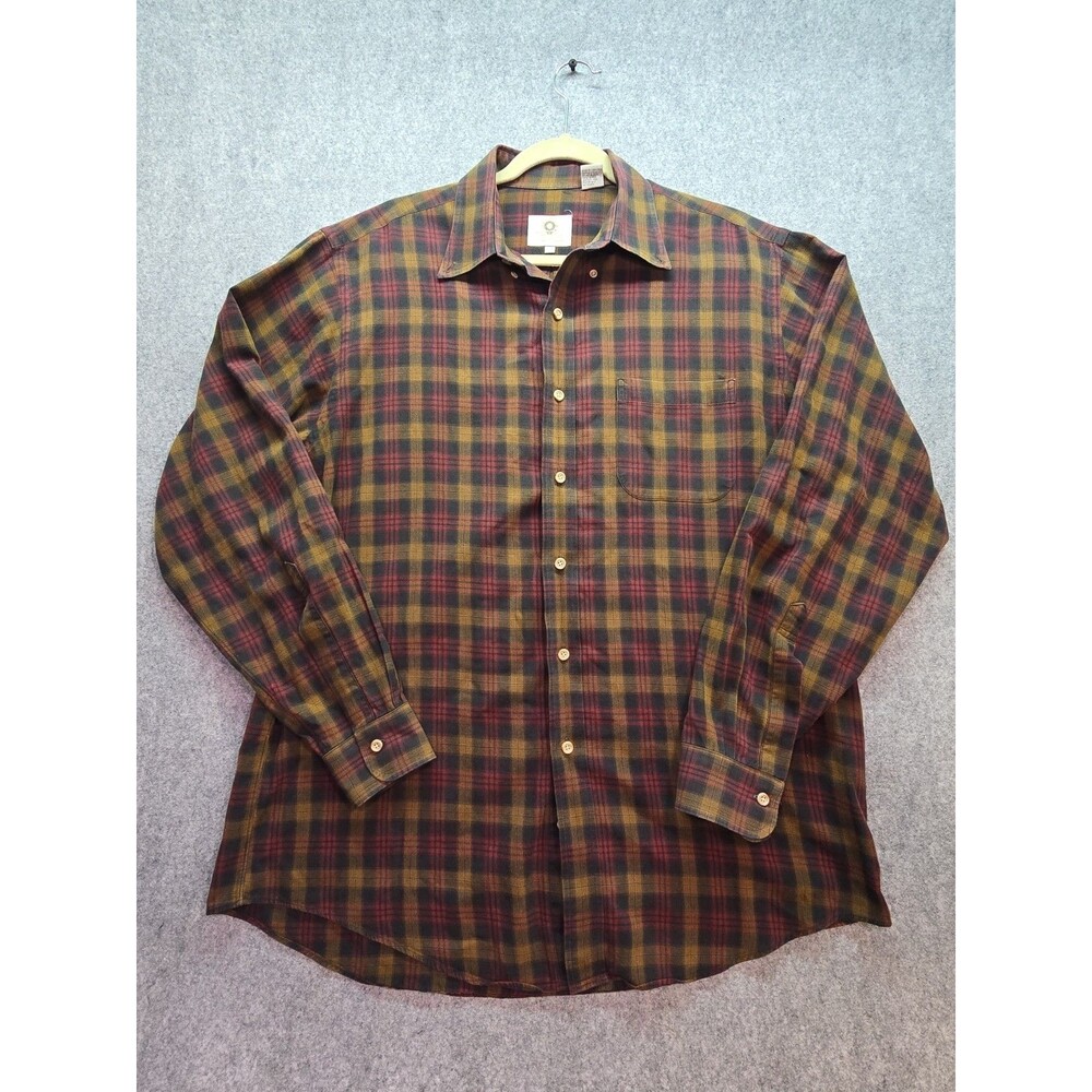 Viyella Mens L Button Down Shirt 80/20 Cotton Wool Oxford Flannel Plaid Big